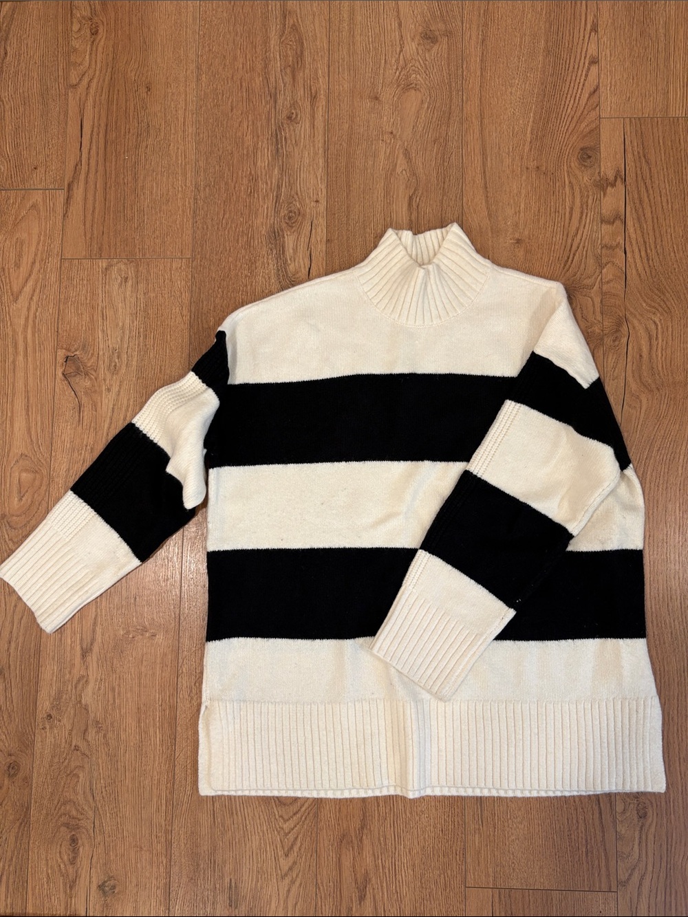 LOFT Black and White Striped Turtleneck Sweater